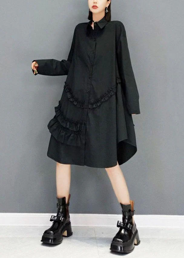 Casual White Peter Pan Collar Button Fall Long Sleeve Dresses