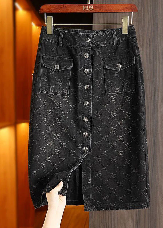Fashion Blue Print Patchwork High Waist Denim A Line Skirt Summer