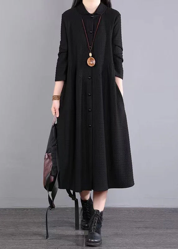 Natural Red Peter Pan Collar Patchwork Cotton Shirts Dress Fall
