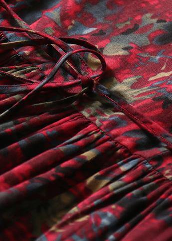 Classy burgundy prints linen Wardrobes o neck long summer Dress
