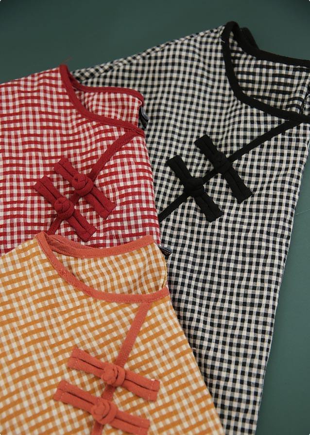 Handmade Black Plaid Button Cotton Shirt Top Summer