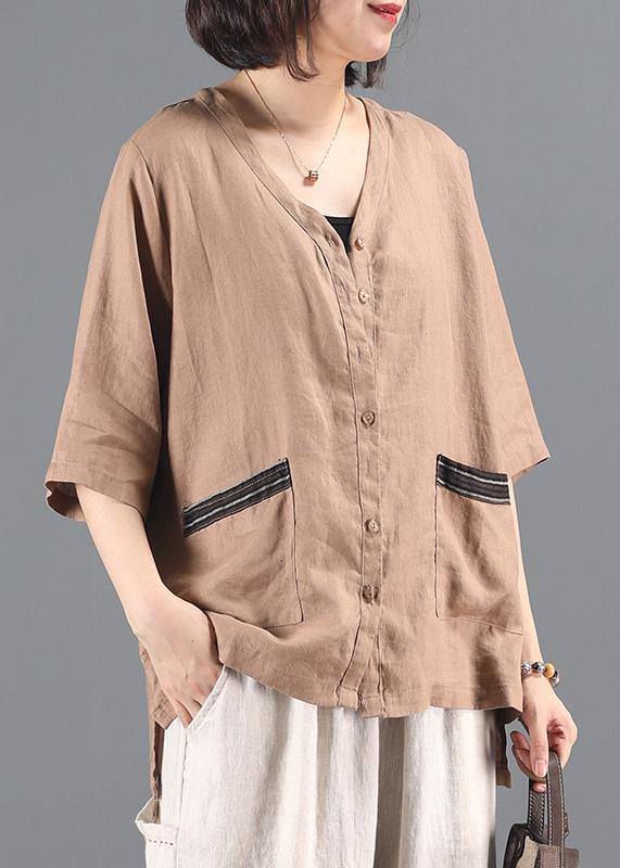 Style v neck pockets Shirts Work khaki women coat