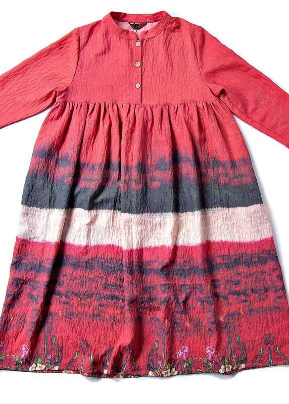 Natural Stand Collar Cinched Quilting Dresses Fashion Ideas Red Print Maxi Dress