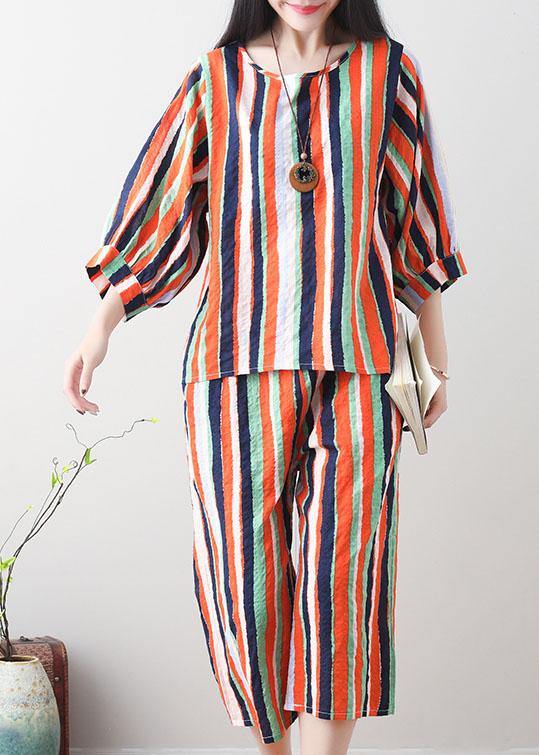 Unique green linen clothes For Women Tunic Tops striped summer top