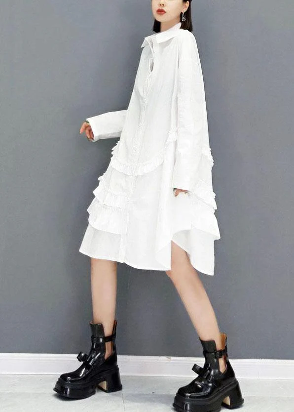 Casual White Peter Pan Collar Button Fall Long Sleeve Dresses