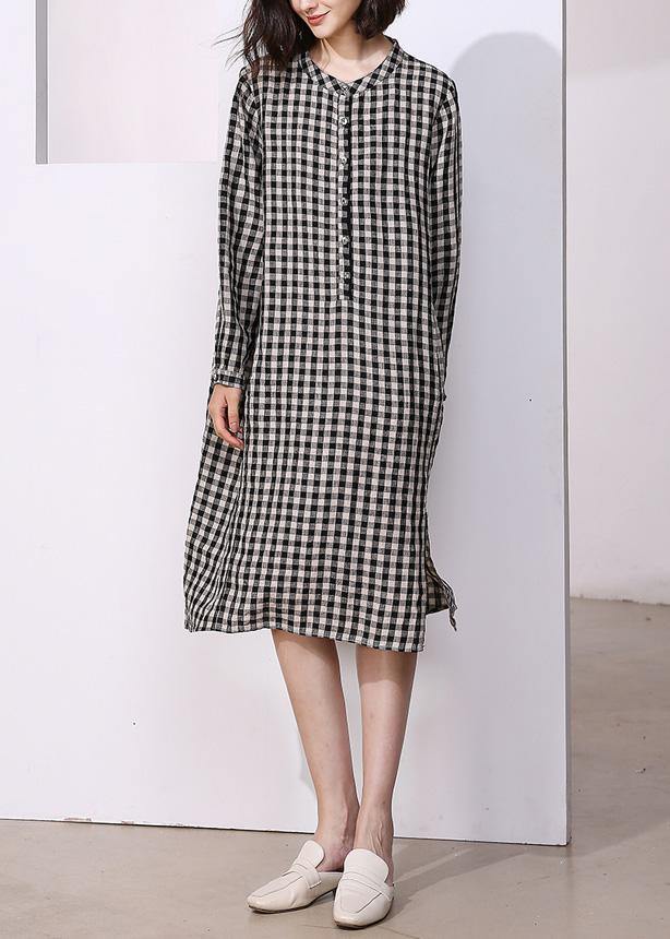 Vivid plaid cotton tunics for women o neck daily side open Dresses
