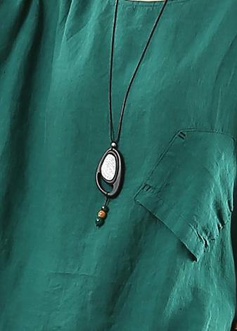Elegant o neck pockets linen cotton summer shirts women green Art tops